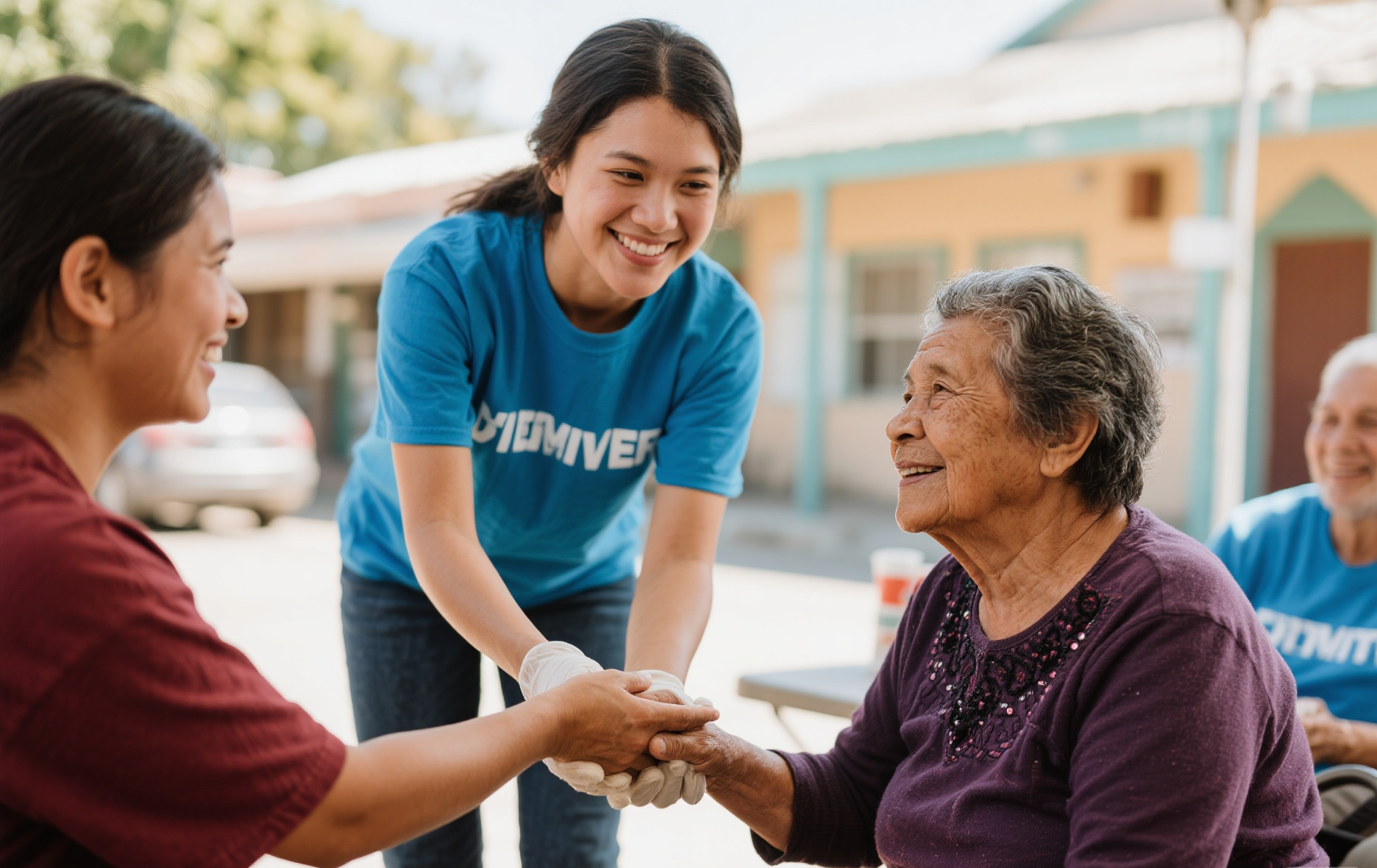 Volunteers helping community members